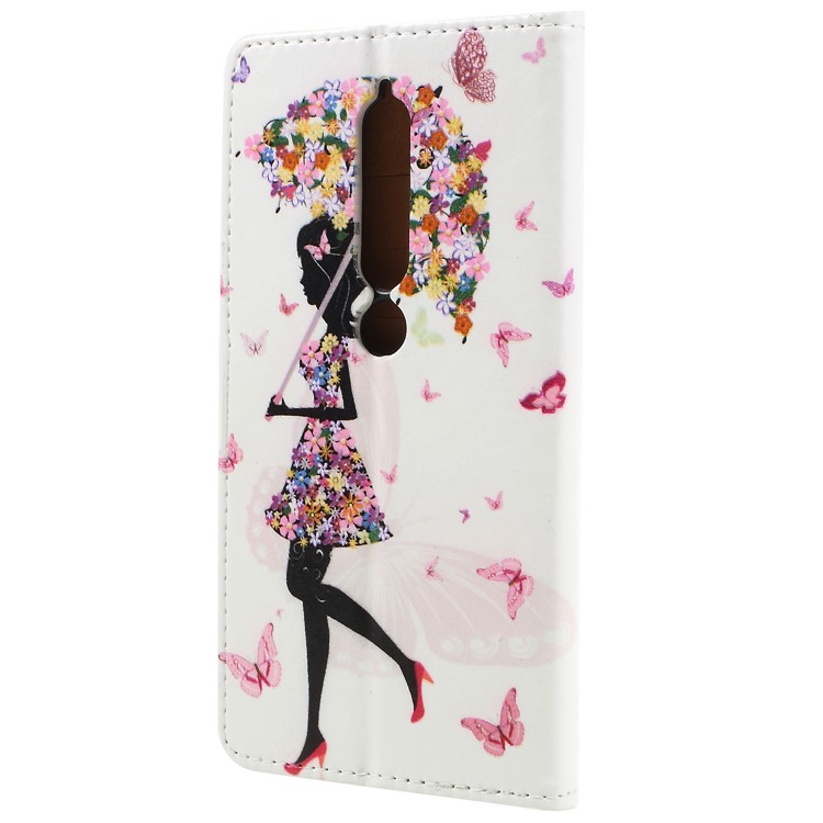 Pattern Printing Leather Wallet Stand Flip Casing for Nokia 6.1 (5.5-inch) - Flower Girl with Umbrella-2