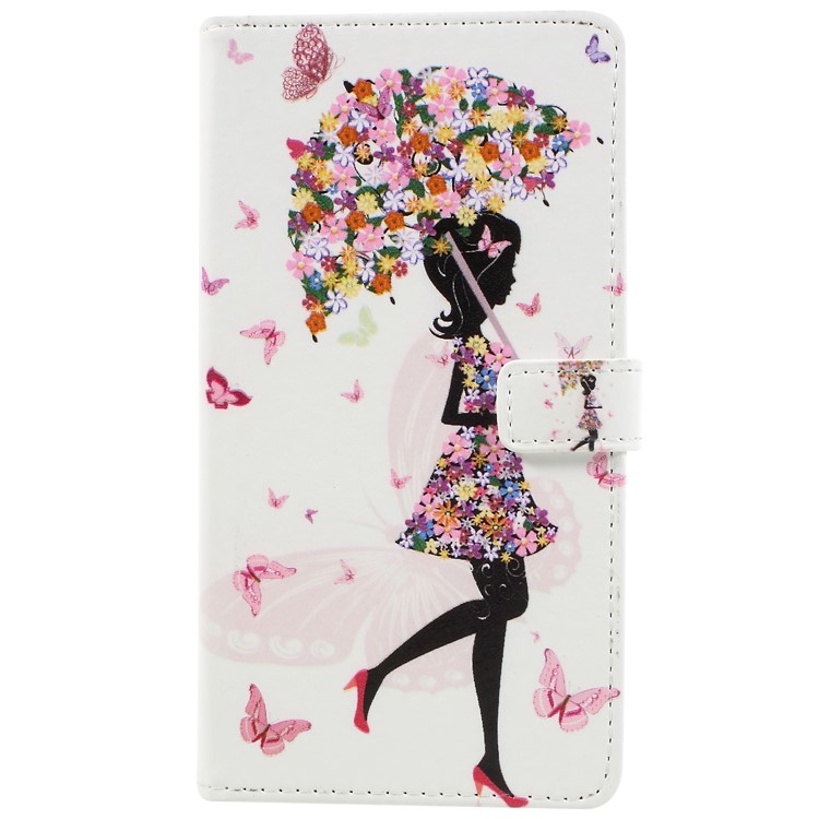 Pattern Printing Leather Wallet Stand Flip Casing for Nokia 6.1 (5.5-inch) - Flower Girl with Umbrella-3