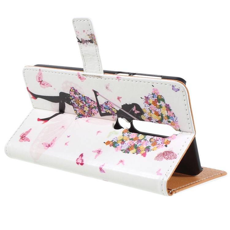 Pattern Printing Leather Wallet Stand Flip Casing for Nokia 6.1 (5.5-inch) - Flower Girl with Umbrella-5