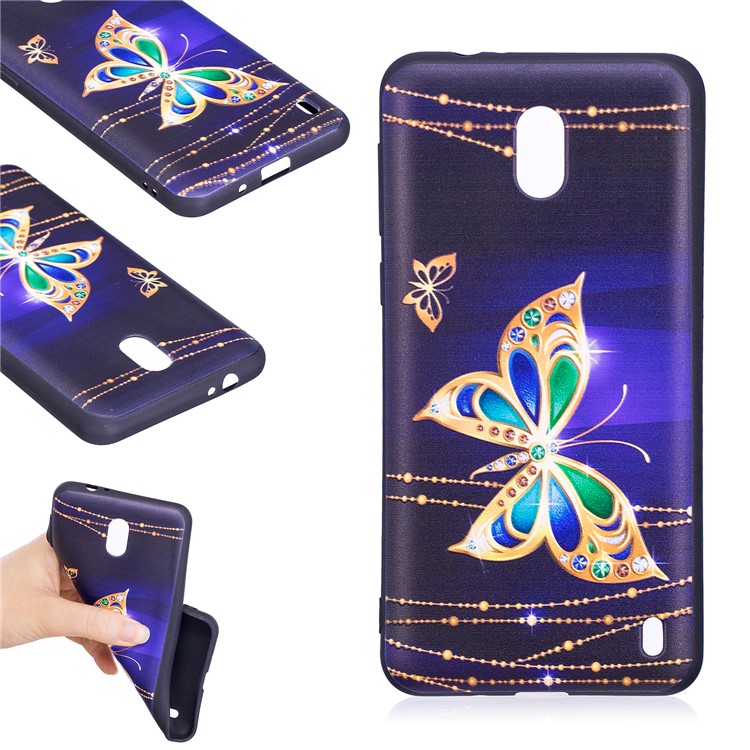 Embossment Patterned TPU Mobile Casing for Nokia 2 - Shiny Butterfly-2