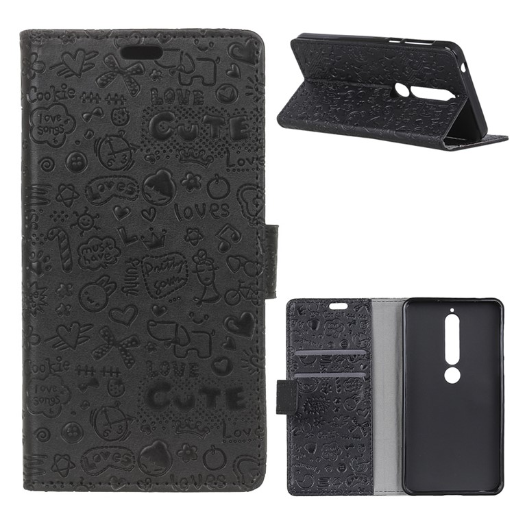 Cartoon Graffiti PU Leather Wallet Stand Cover for Nokia 6 (2018) - Black-1