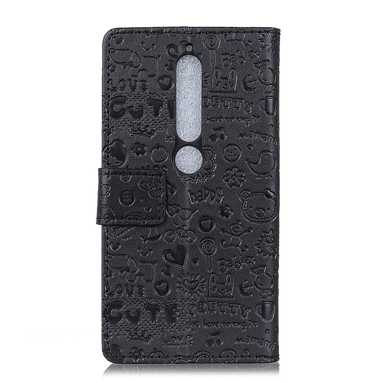 Cartoon Graffiti PU Leather Wallet Stand Cover for Nokia 6 (2018) - Black-2