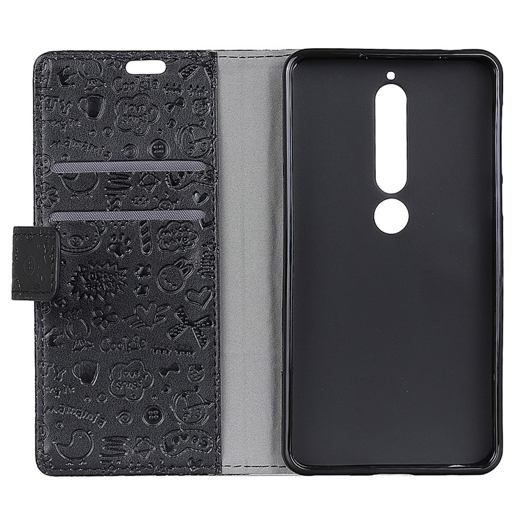 Cartoon Graffiti PU Leather Wallet Stand Cover for Nokia 6 (2018) - Black-3