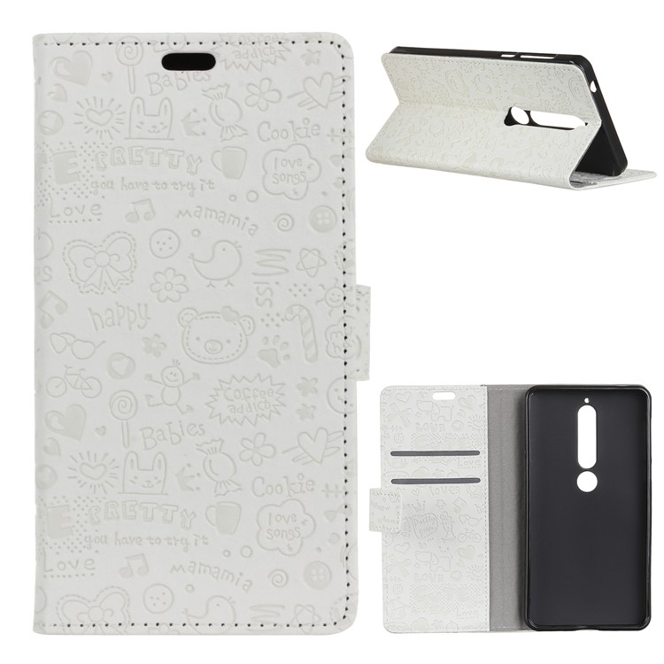 Cartoon Graffiti PU Leather Wallet Stand Case for Nokia 6.1 (5.5-inch) - White-1