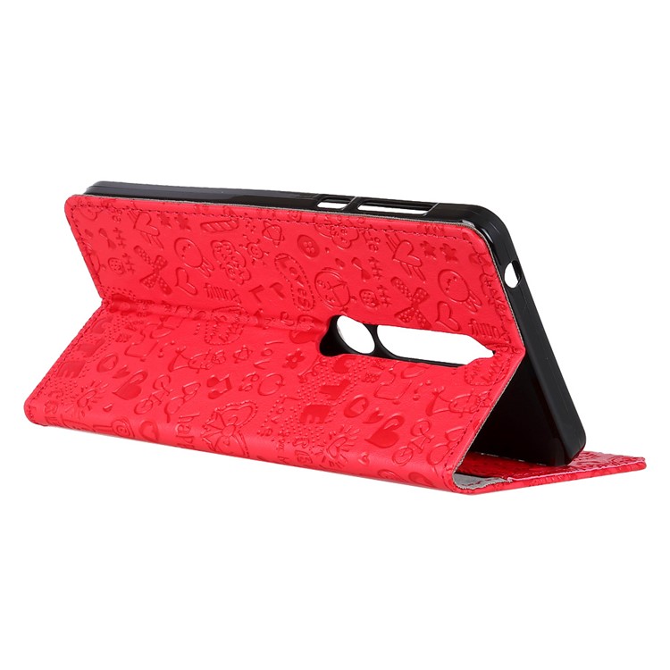 Cartoon Graffiti PU Leather Wallet Mobile Cover for Nokia 6.1 (5.5-inch) - Red-2
