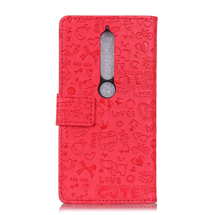 Cartoon Graffiti PU Leather Wallet Mobile Cover for Nokia 6.1 (5.5-inch) - Red-3