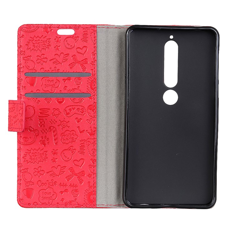 Cartoon Graffiti PU Leather Wallet Mobile Cover for Nokia 6.1 (5.5-inch) - Red-4