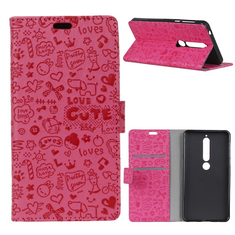 Cartoon Graffiti PU Leather Wallet Phone Casing for Nokia 6.1 (5.5-inch) - Rose-1
