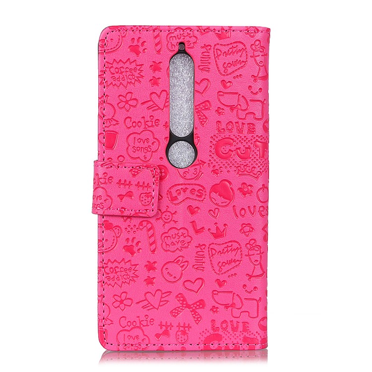 Cartoon Graffiti PU Leather Wallet Phone Casing for Nokia 6.1 (5.5-inch) - Rose-2