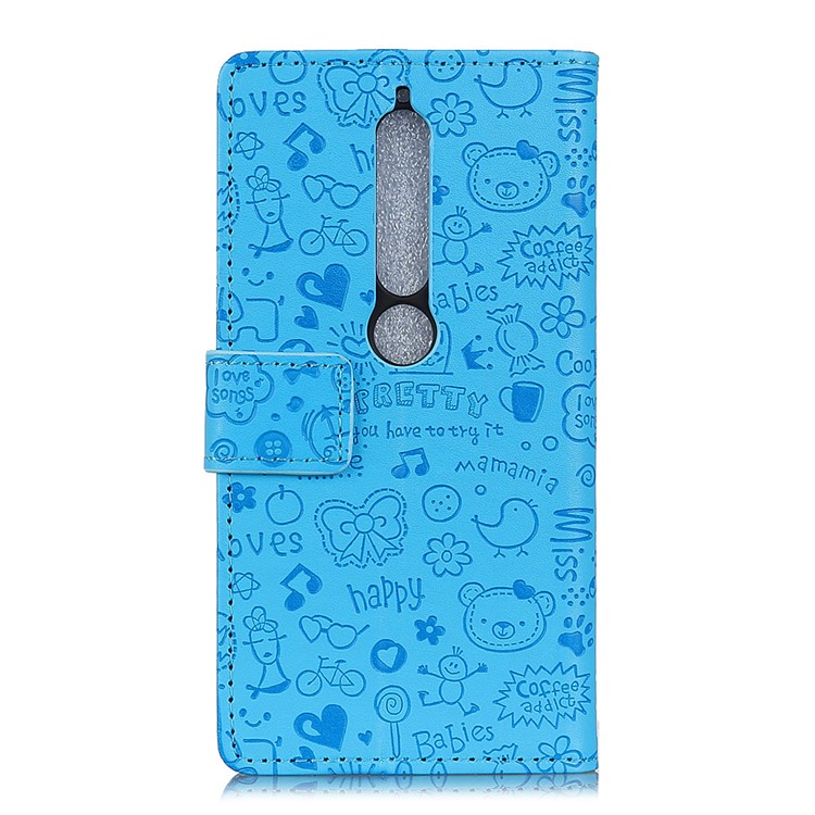 Cartoon Graffiti PU Leather Stand Cell Phone Cover for Nokia 6.1 (5.5-inch) - Blue-2