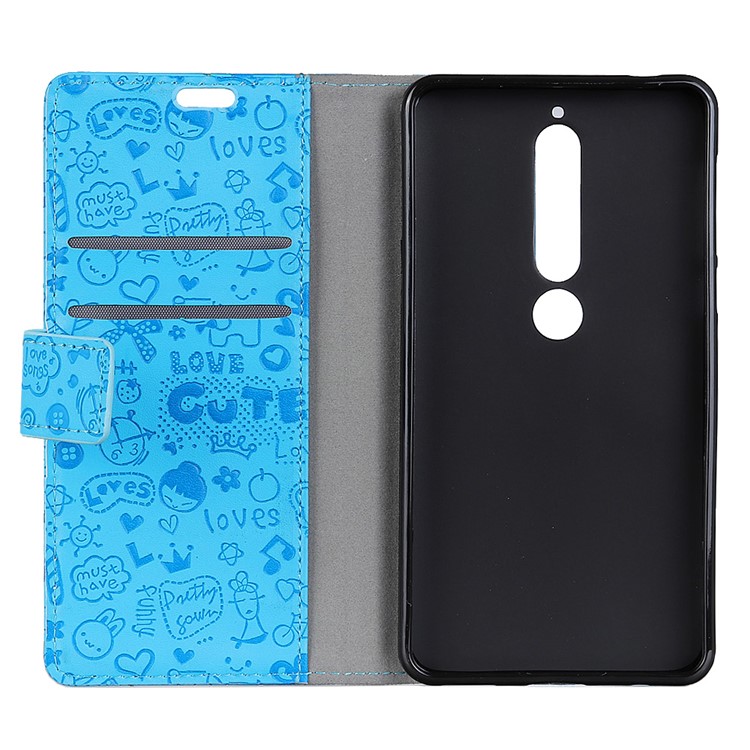 Cartoon Graffiti PU Leather Stand Cell Phone Cover for Nokia 6.1 (5.5-inch) - Blue-3