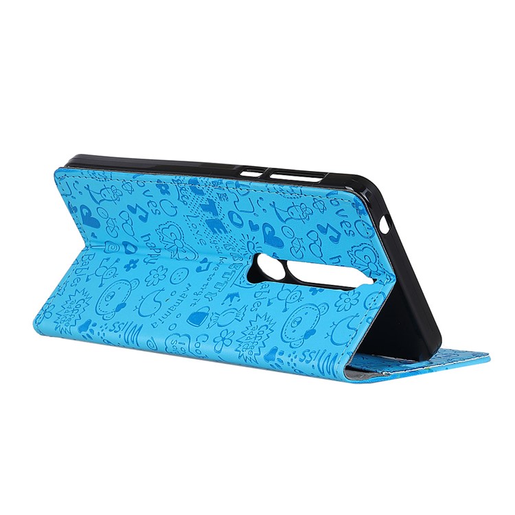 Cartoon Graffiti PU Leather Stand Cell Phone Cover for Nokia 6.1 (5.5-inch) - Blue-4