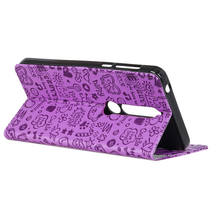 Cartoon Graffiti PU Leather Stand Protective Case for Nokia 6.1 (5.5-inch) - Purple-2