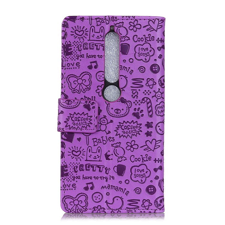 Cartoon Graffiti PU Leather Stand Protective Case for Nokia 6.1 (5.5-inch) - Purple-3