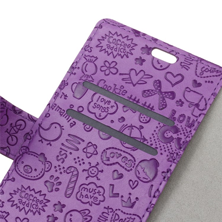 Cartoon Graffiti PU Leather Stand Protective Case for Nokia 6.1 (5.5-inch) - Purple-5