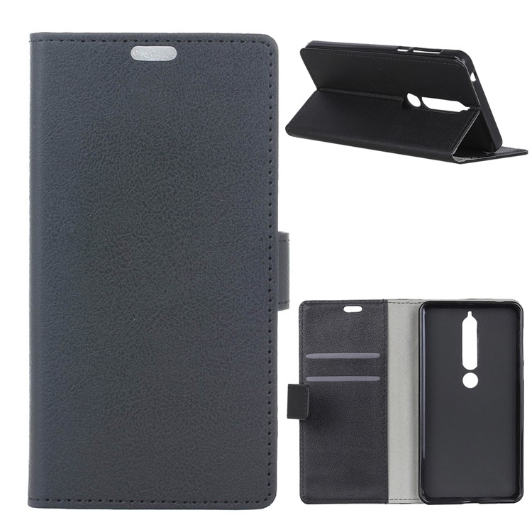 Wallet PU Leather Stand Case for Nokia 6.1 (5.5-inch) - Black-1