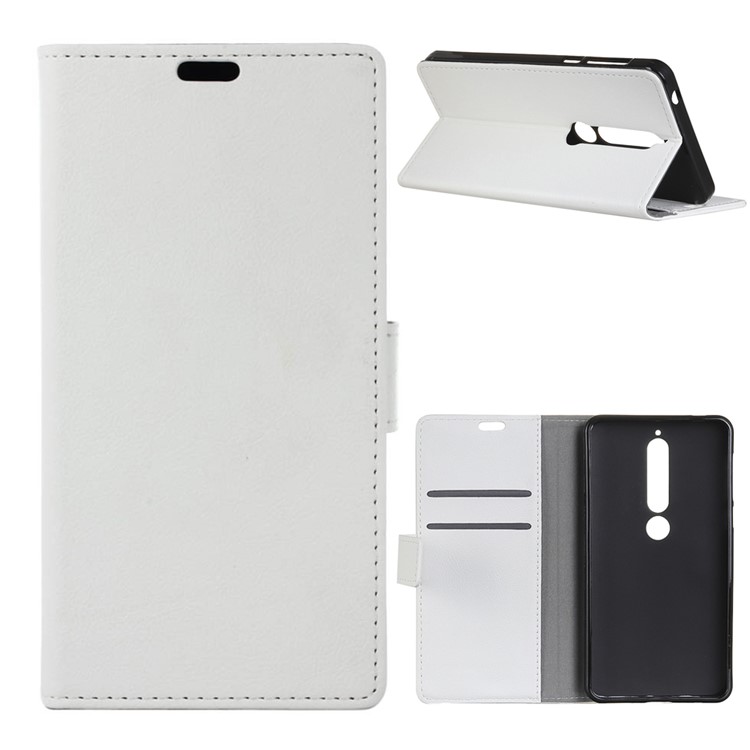 Wallet PU Leather Stand Shell Cover for Nokia 6.1 (5.5-inch) - White-1
