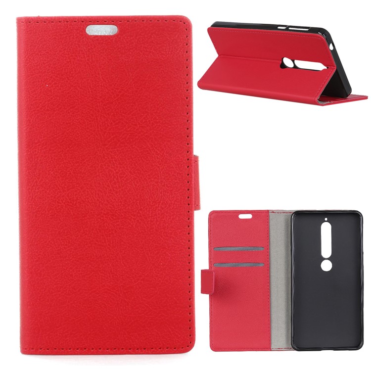 Wallet PU Leather Stand Mobile Case for Nokia 6.1 (5.5-inch) - Red-1