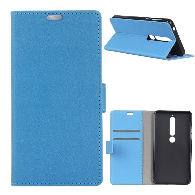 Wallet PU Leather Phone Accessory Case for Nokia 6.1 (5.5-inch) - Blue-1