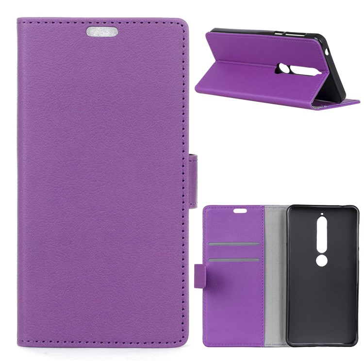 Wallet PU Leather Stand Protective Cover for Nokia 6.1 (5.5-inch) - Purple-1