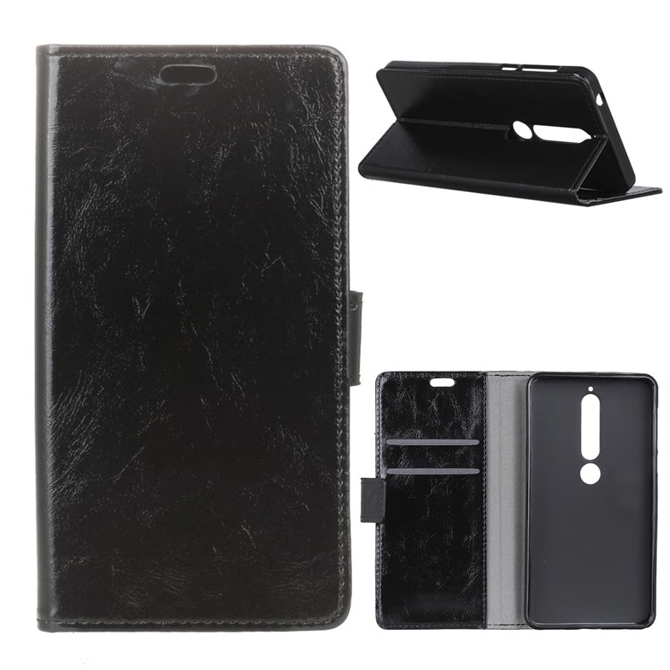 Crazy Horse Wallet Leather Stand Case for Nokia 6.1 (5.5-inch) - Black-1