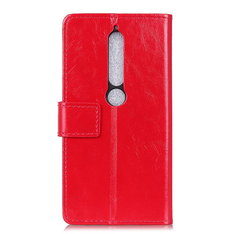 Crazy Horse Wallet Leather Cell Phone Case for Nokia 6.1 (5.5-inch) - Red-2