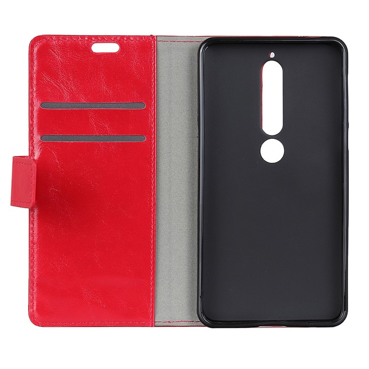 Crazy Horse Wallet Leather Cell Phone Case for Nokia 6.1 (5.5-inch) - Red-3