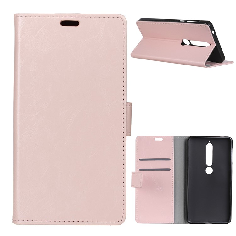 Crazy Horse Cell Phone Leather Stand Case for Nokia 6.1 (5.5-inch) - Pink-1