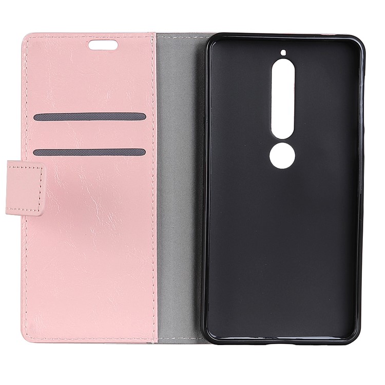 Crazy Horse Cell Phone Leather Stand Case for Nokia 6.1 (5.5-inch) - Pink-3
