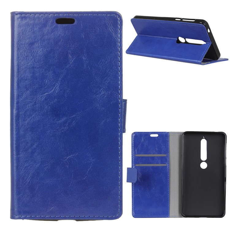 Crazy Horse Leather Wallet Case for Nokia 6.1 (5.5-inch) - Blue-1