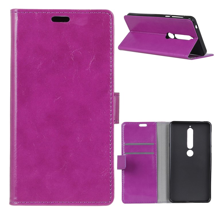 Crazy Horse Leather Wallet Cover for Nokia 6.1 (5.5-inch) - Purple-1