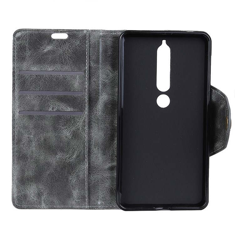 Textured PU Leather Wallet Phone Cover with Stand for Nokia 6.1 (5.5-inch) - Grey-4