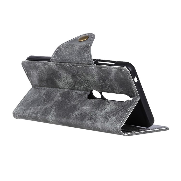 Textured PU Leather Wallet Phone Cover with Stand for Nokia 6.1 (5.5-inch) - Grey-5