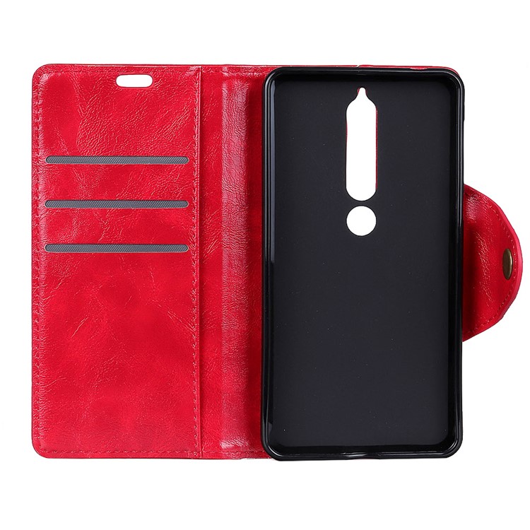 Textured PU Leather Wallet Phone Shell with Stand for Nokia 6.1 (5.5-inch) - Red-4