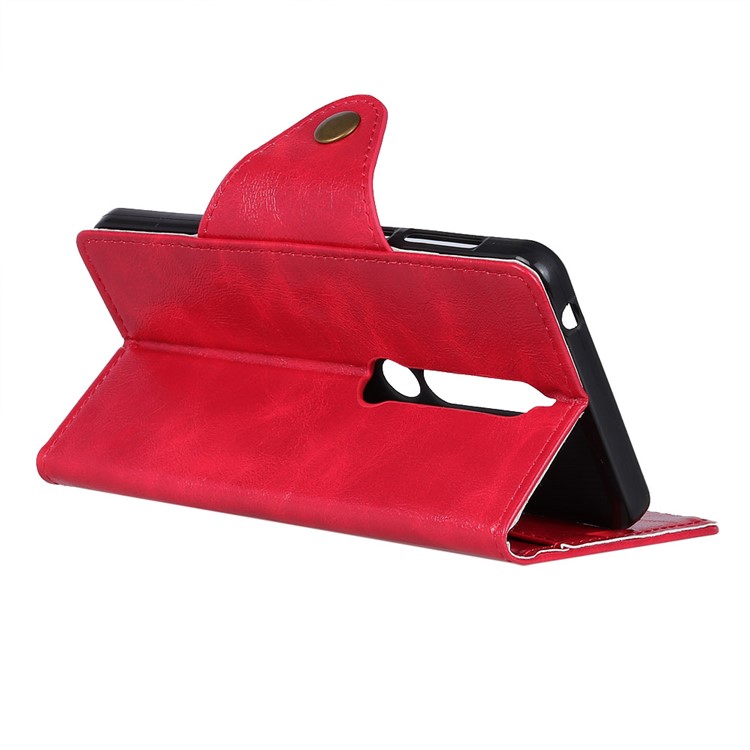 Textured PU Leather Wallet Phone Shell with Stand for Nokia 6.1 (5.5-inch) - Red-5