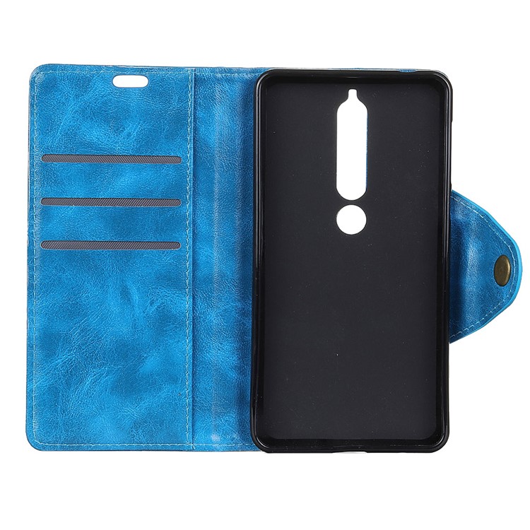 Textured PU Leather Wallet Mobile Case with Stand for Nokia 6.1 (5.5-inch) - Blue-4