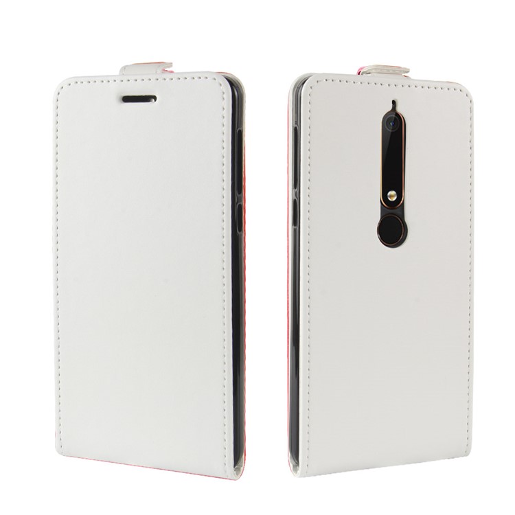 Crazy Horse Vertical Leather Card Holder Shell for Nokia 6.1 (5.5-inch) - White-2