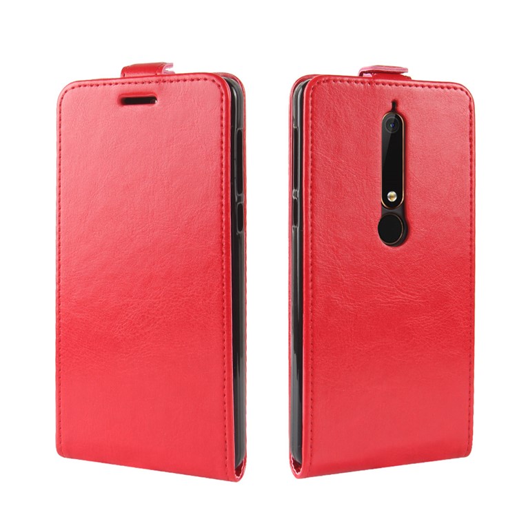 Crazy Horse Vertical PU Leather Card Holder Case for Nokia 6.1 (5.5-inch) - Red-2