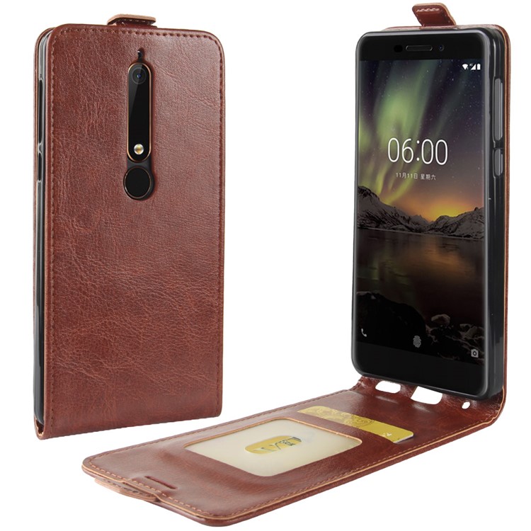 Crazy Horse Vertical Leather Case with Card Slot for Nokia 6.1 (5.5-inch) - Brown-1