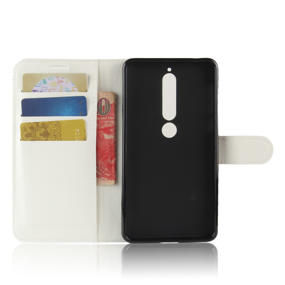 Litchi Texture Wallet Leather Flip Stand Phone Cover for Nokia 6.1 (5.5-inch) - White-3