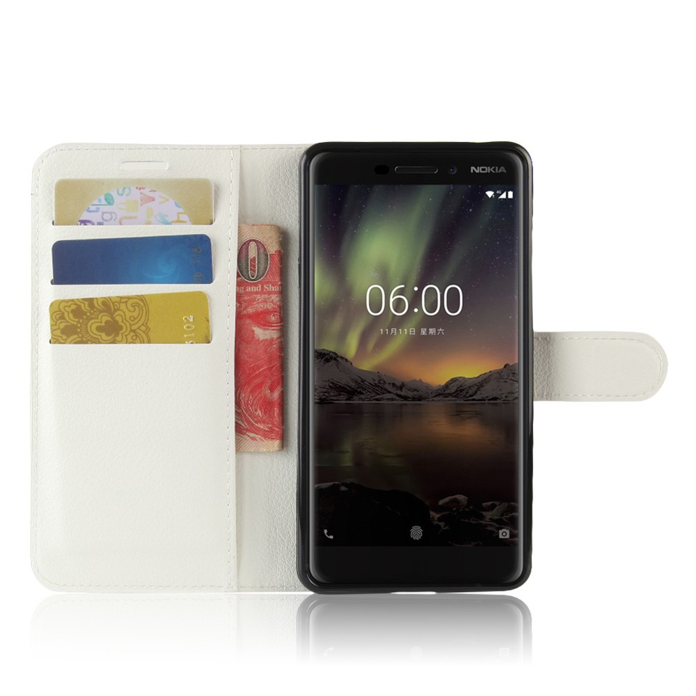 Litchi Texture Wallet Leather Flip Stand Phone Cover for Nokia 6.1 (5.5-inch) - White-4