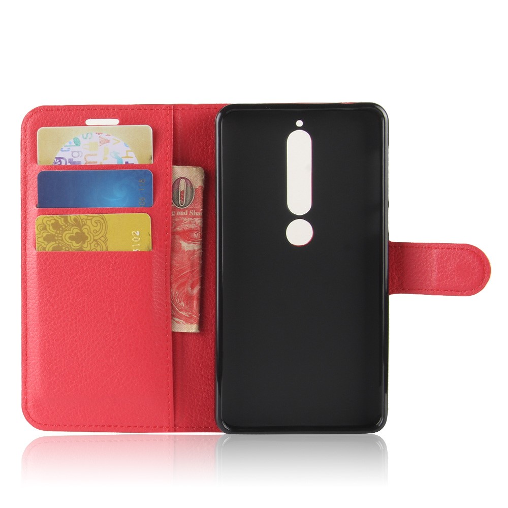Litchi Texture Wallet Leather Mobile Shell with Stand for Nokia 6.1 (5.5-inch) - Red-4