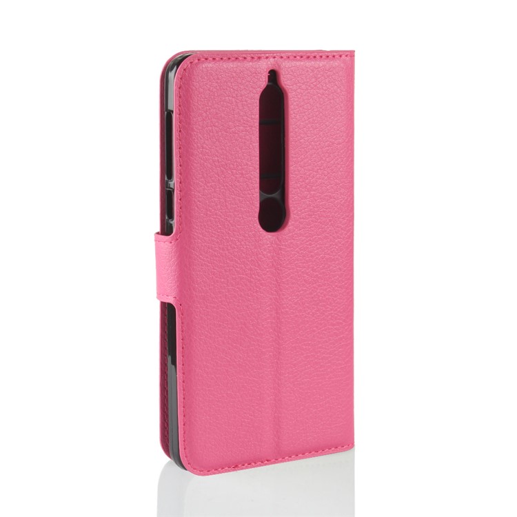 Litchi Textura PU Carteira de Couro Stand Phone Cell Shell Para Nokia 6.1 (5,5 Polegadas) - Rosa-6