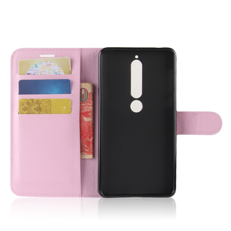Litchi Texture PU Leather Protection Cell Phone Case for Nokia 6.1 (5.5-inch) - Pink-4