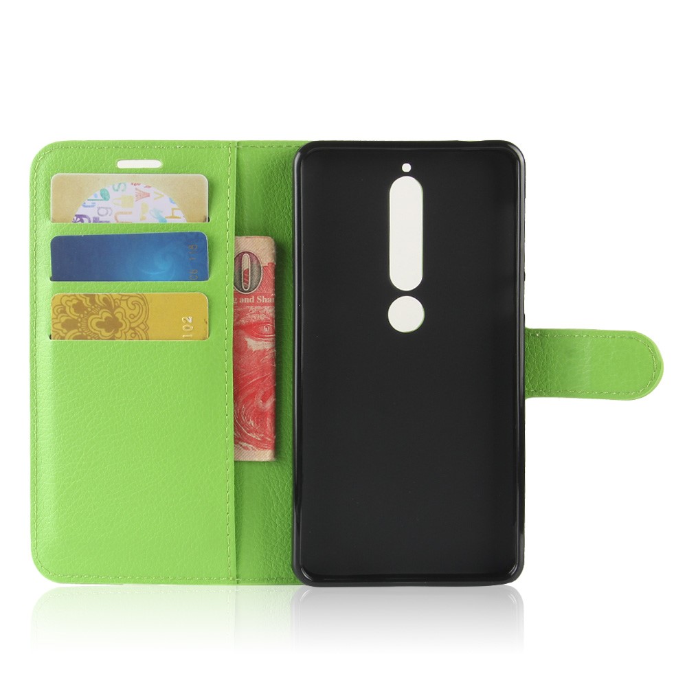 Litchi Texture Stand Wallet Leather Phone Shell for Nokia 6.1 (5.5-inch) - Green-4