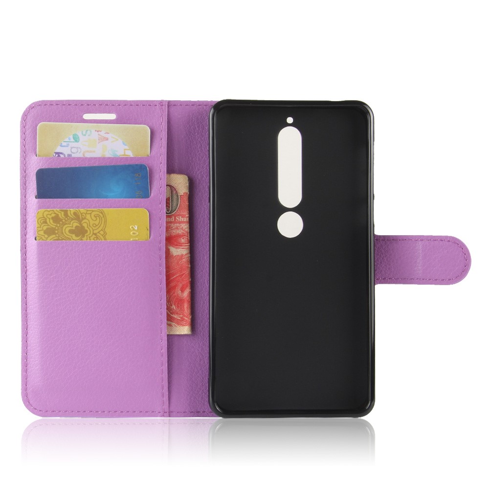 Litchi Texture Card Holder Leather Case for Nokia 6.1 (5.5-inch) - Purple-3