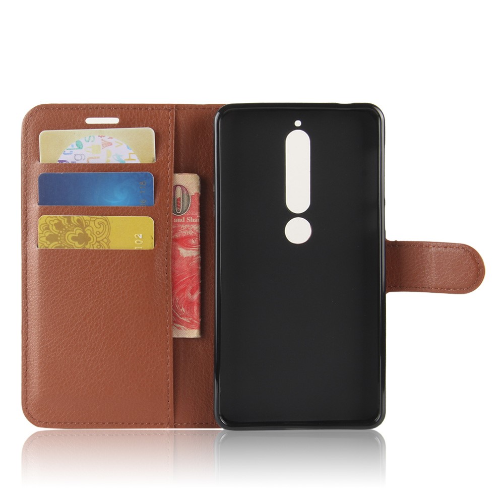 Litchi Texture Leather Shell with Card Slots for Nokia 6.1 (5.5-inch) - Brown-3