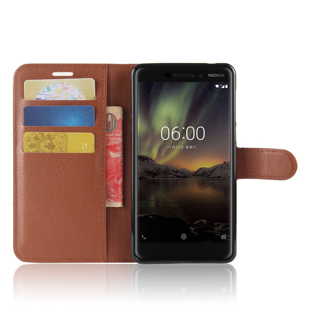 Litchi Texture Leather Shell with Card Slots for Nokia 6.1 (5.5-inch) - Brown-4