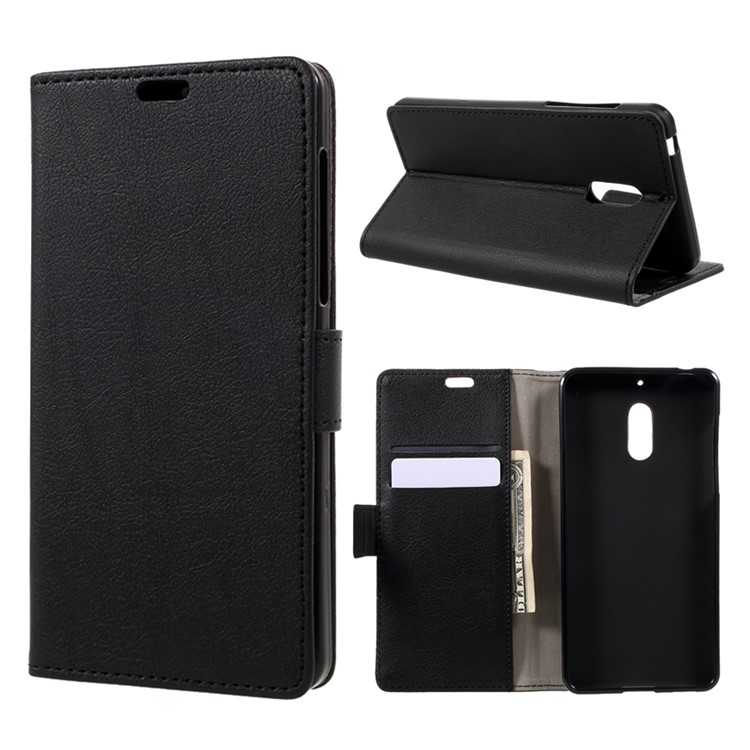 Protective Wallet PU Leather Case with Stand for Nokia 6 - Black-1