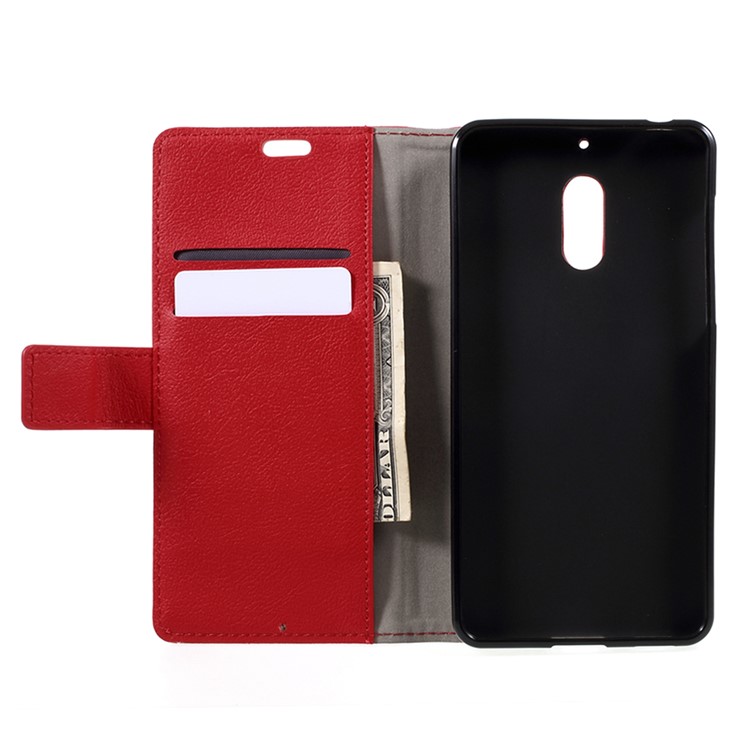 For Nokia 6 Wallet Stand Leather Cell Phone Case Cover - Red-6